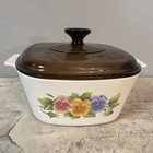 Corning Ware Summer Blush Pansy Square Floral Casserole Dish Brown Glass Lid A3b