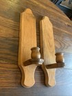 2 Vtg Mid Century Handmade Solid Wood Wall Sconce Candleholders W brass Inserts
