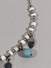 Silver Tone Blue Round Bead Leaf Charm White Ankle Bracelet Anklet Beachy 10 5 