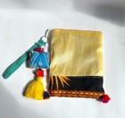 Handmade Yellow Fabric Wristlet Pouch Zipper Bag Floral 6  X 8 