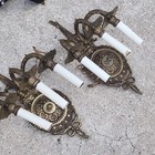 Antique Pair Brass Candelabra Wall Sconces Light Fixtures Bow French Ornate