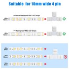 Yetaida 10pcs 4-pin Led Strip Connectors 10mm Corner Light 4pin-10mm-t  White