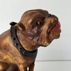 Vintage Cast Iron Bulldog Bank  Painted Tongue Dog Coin Bank  Glass Eyes