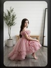 Girls Pink Ruffled High-low Formal Party Flower Girl Dress