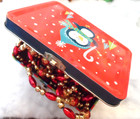 Christmas Garland - Red   Gold Beaded Plastic 216  In Metal Lunch Box Style Box