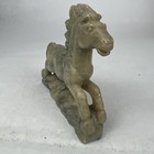 Vintage Oriental Carved Marble Wild Horses Stallion Sculpture With Stand