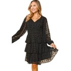 Flirty Fit Flare Dress Whimsigoth Women Large Black Long Sleeve Tiered Swiss Dot