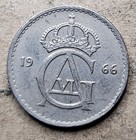 1966 Sweden 25 Ore - Copper Nickel Coin - Swedish - World Coin - Europe