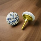 1 White Blue Bird Floral Ceramic Cabinet Knob Round Polished Gold Hardware