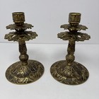 Antique Brass Ornate Pair Of Candlesticks Art Nouveau Solid Brass