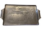 Vintage Hammered Aluminum Duck Scene Serving Trays 16    X 9    