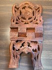 Vintage Carved Teak Wood Book Holder Stand Towels  Napkins cookbooks Folds Flat 