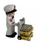 Vintage Coca Cola Porcelain Salt And Pepper Delivery Man   Cart Shakers 4    Euc