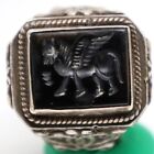 Ancient Afghanistan Old Agate Intaglio Stone Solid Silver Ring