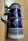 Original Gerzit Gerz German Beer Stein Pewter Lidded Cobalt Blue Diamonds Motif