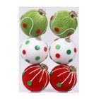 6 Christmas Velvet Foam Balls Lime Green Polka Dot Tree Decoration Set