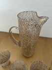 Vintage Mcm Gold Fleck Splatter Glass Pitcher Footed Cocktail Glass Bar Set Of 4