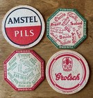 Set Of 4 Vintage Double-sided Beer Mats Tuborg Grolsch Amstel Dutch Bar Coasters