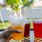  100 Sets -disposable Clear Plastic To Go Cups With Flat Lids And Straws