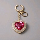 Crystal Heart Rhinestone Key Chain Ring Bag Purse Charm Gold Silver Gem Red Pink