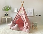 Rongfa Kids Teepee Tent White Pom Pom - Indoor Play Teepee For Children Boys