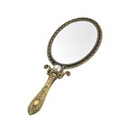 1pc Handheld Vanity Mirror - Antique Hand Mirror Brass Luxury Metal Handheld    