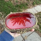 Vintage Hollywood Regency Gold Filigree Velvet Lined Jewelry Trinket Box