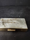 Vtg Faux Mother Of Pearl Compact Withgold Tone Wheat Design