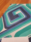 Awesome Rare Vintage Mid Century Retro 70s Grn Blu Op Art Square Sml Fabric  Wow