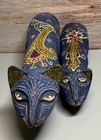 Vintage Pier 1 Imports Blue Hand Painted Batik Cat Figurines Set Of 2