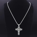 Medieval Celtic Cross Necklace Silver Stainless Steel Irish Crucifix Pendant