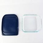 Pyrex 2222 Clear Glass Baking Dish 8  X 8  2 Qt With Blue Plastic Lid