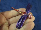 Artisan Metallic Purple Gold Red Foiled Dragonfly Insect Pin Brooch 