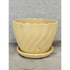 Vintage Yellow Scalloped Swirl Ceramic Planter Pot And Saucer 4 5 x5 5 