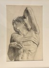  male Nude Study  French School 19th Century Charcoal Drawing