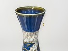 Vintage Chinese Sgraffito Carved Floral Vase Cobalt Blue Glazed Pottery 14   