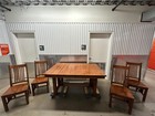 Mission Oak Dining Set Trestle Table With 4 Slat Chairs Solid Vintage Craftsman