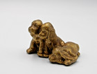 Vintage Solid Brass Trio Of Basset Hound Puppies dog Unpolished Brass