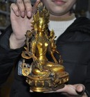 Tibetan Buddhism Bronze Gilt Green Tara Kwan-yin Guan Yin Buddha Goddess Statue