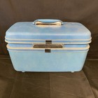 Samsonite Vintage Makeup Case Blue Hard Shell Travel Vanity Train Case