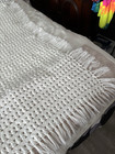 Handcrafted Crocheted White Afghan Throw Blanket 53 x39  Fringed 4  Each Side