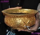 7 ancient Dynasty Bronze Gilt Fengshui Dragon Grain Ruyi Ear                 Basin Statue