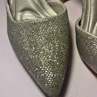 New Women s Silver Sparkle  Ankle Strap Chunky High Heel Pointy Toe Shoes Size 9