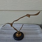 Vintage Jere Style Matte Brass Modernist Birds In Flight Sculpture Marble Base