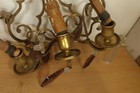 Pair Of Antique Art Nouveau Brass Crystal Chandelier Wall Sconce Lyre Harp Motif