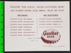 Vintage 1954 Baltimore Colts Football Premium Gunther Beer Team Photo Card