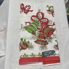 New Vtg Parisian Prints Xmas Bells Wreath Pure Linen Kitchen Towel 1950s Nwt