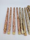 Lot Vintage Mcm 12  Wood Dripping Candles Candlesticks Taper Gold Pink Christmas