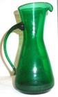 Mid Century Modern Emerald Green Glass Pitcher   Hand Blown 9  Tall