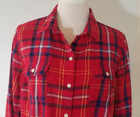 Old Navy Plaid Shirt Ladies Sz L Red Tartan Flannel Classic Cotton Button 3123